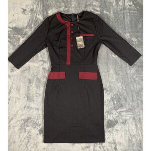 Miusol Official Retro Style 2/3 Sleeve Pencil Dress Black Business Size M